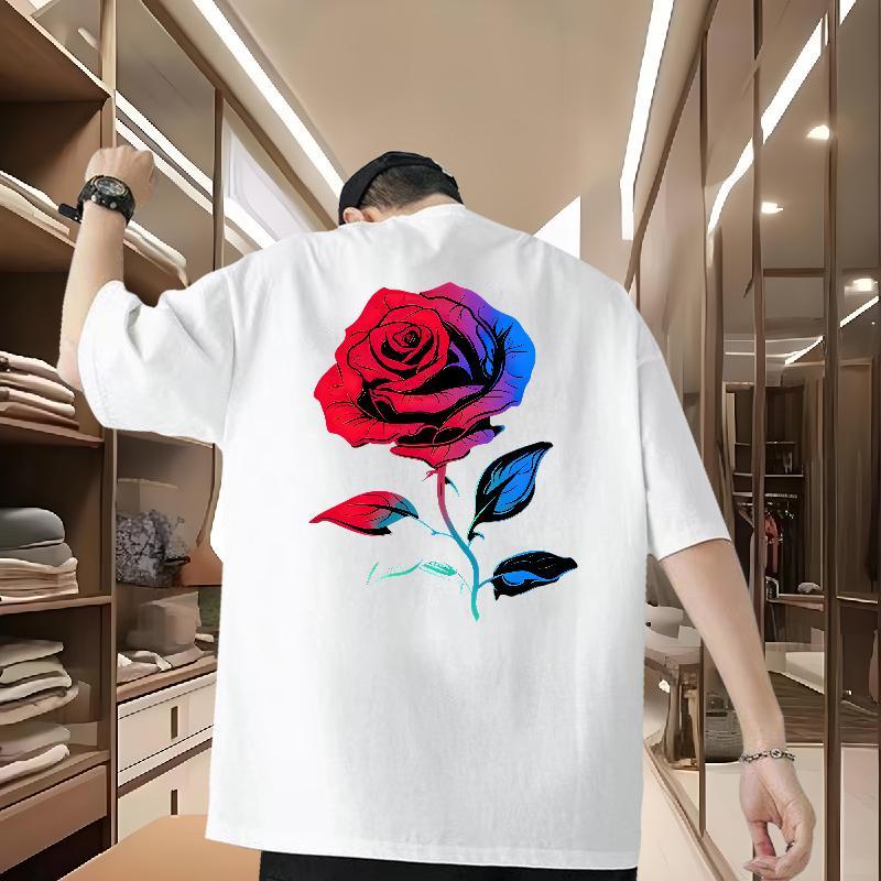 Free Shipping T-Shirts 230g 100% Cotton flower Spring Summer Tee Shirt Breathable Crew Neck Loose Fit Men Tshirts Plus Size Cartoon