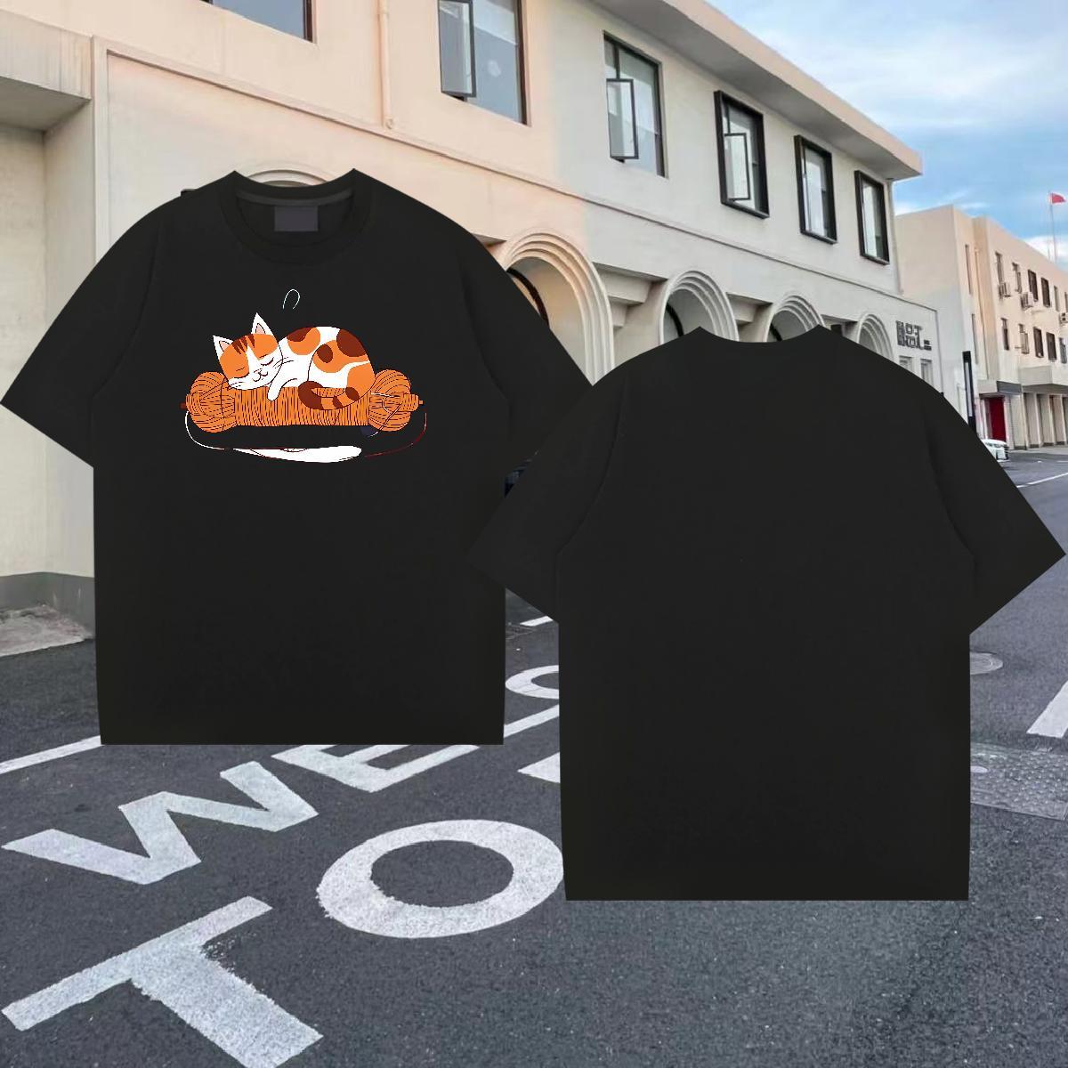 Fashion T-Shirts for Men 230g Cotton cat High Street Hip Hop Top Tees Breathable Crew Neck TOP Quality Men Tshirts White Plus Size