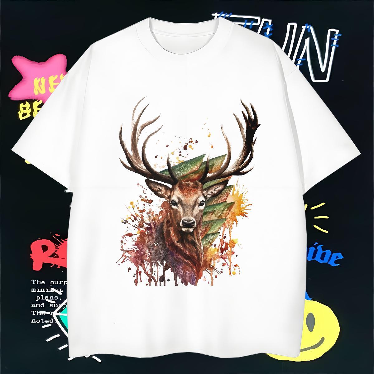 Men T Shirts 230g 100% Cotton Deer Daily Wear Crew Neck Plus Size Custom Mens Tshirts Stylist Classic Tops Shirt