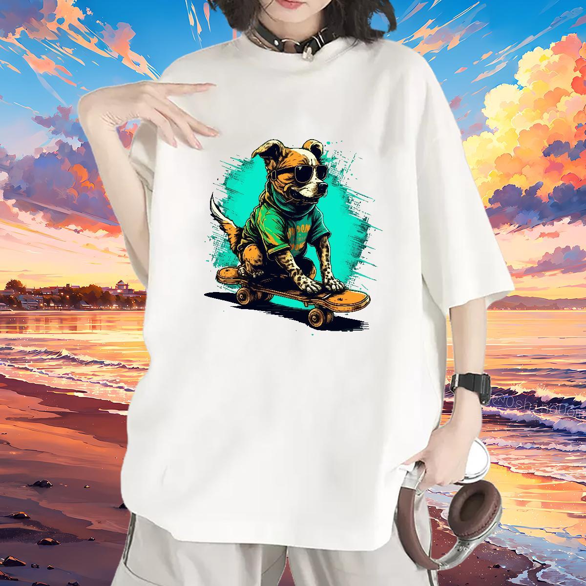 Soft Women T Shirts Crew Neck Breathable Womens Tshirts Plus Size Cartoon dog Sport 100% Cotton 230g Factory Direct Tee Shirt