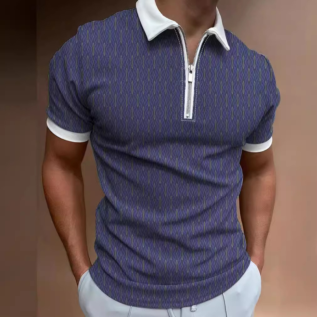 Spring/Summer New POLO Zipper Printed Men's Polo Shirt