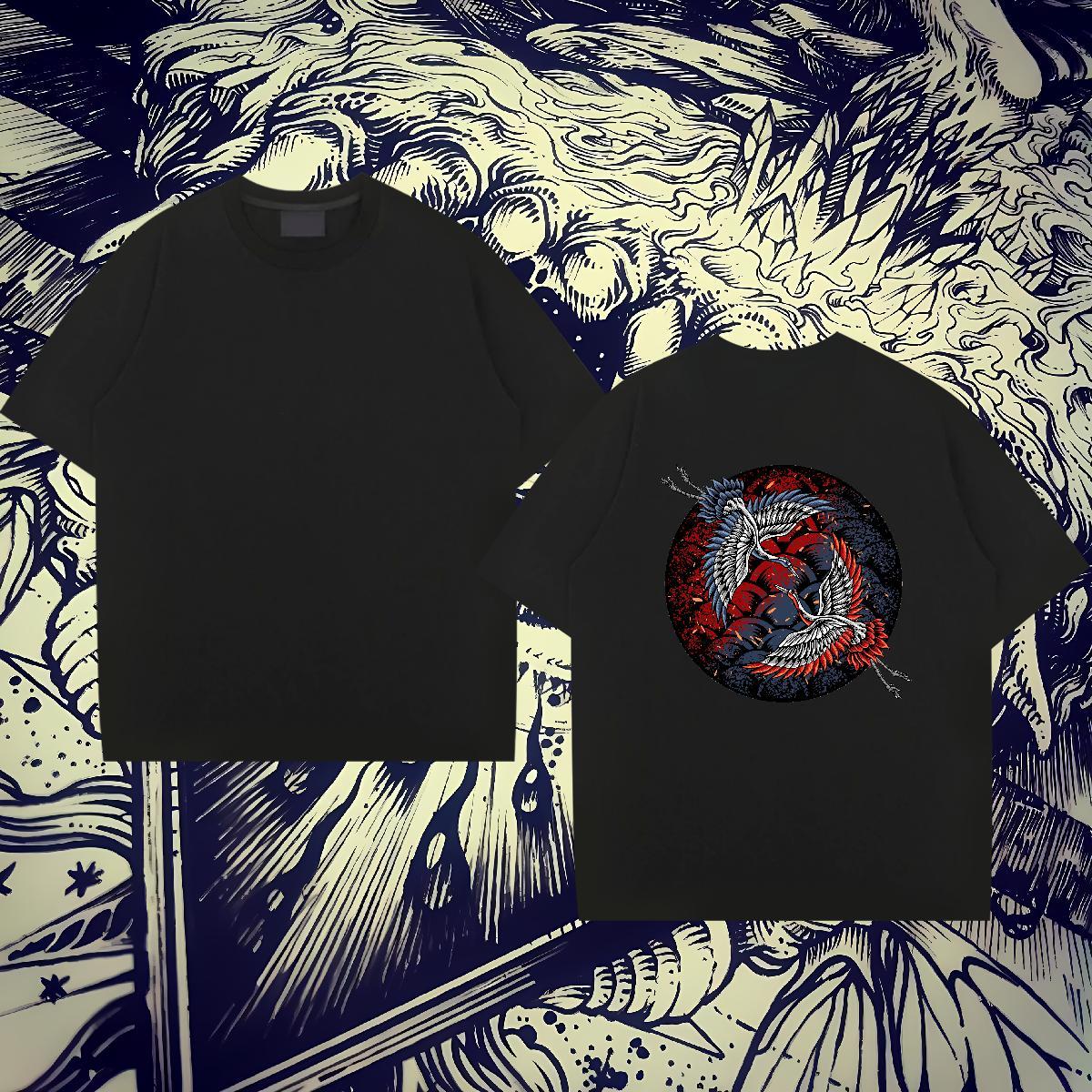 Classic Casual Men T Shirts 230g 100% Cotton eagle Hip Hop Tee Shirt Short Sleeve O-Neck Designer Men Clothes T-Shirt Black Oversized