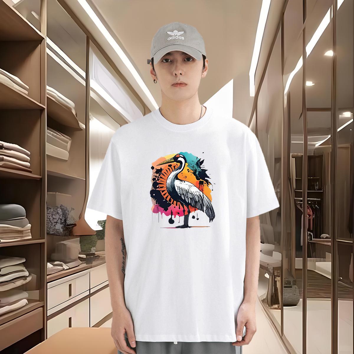 T Shirts Men 100% Cotton 230g bird Street Casual Crew Neck Oversized Men Tops Tees Wholesale Cool Design Tshirts