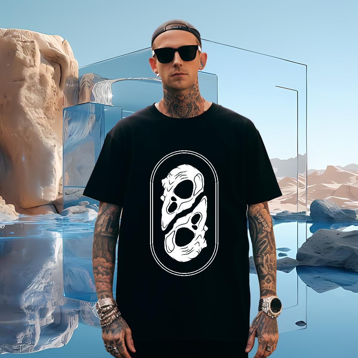 T-Shirts for Men 100% Cotton 230g painting Street wear Hip Hop Short Sleeve O-Neck Skull Mens Tshirts Custom Loose Fit Tops Tees