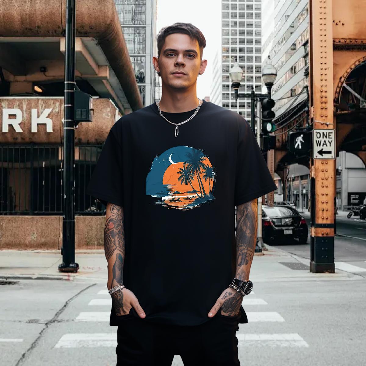 T shirt 100% Cotton 230g beach Beach O-Neck Short Sleeve Plus Size Custom Tshirt for Man Woman 2024 Free Shipping Tees Shirts