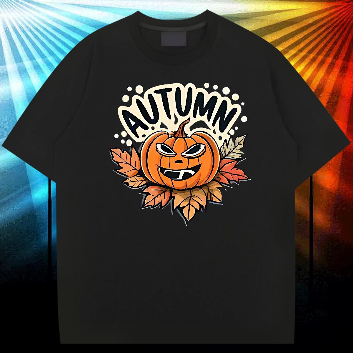 Classic Casual Men T Shirts 230g Pure Cotton pumpkin Street wear Hip Hop Tops Tees Short Sleeve Soft Comfortable Men Tees Anime