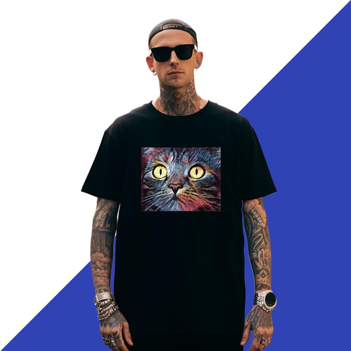 TOP Quality Men Tshirts 230g Pure Cotton Casual Daily Wear cat Cartoon Print Breathable Short Sleeve 2024 Designer T shirt Top Tees