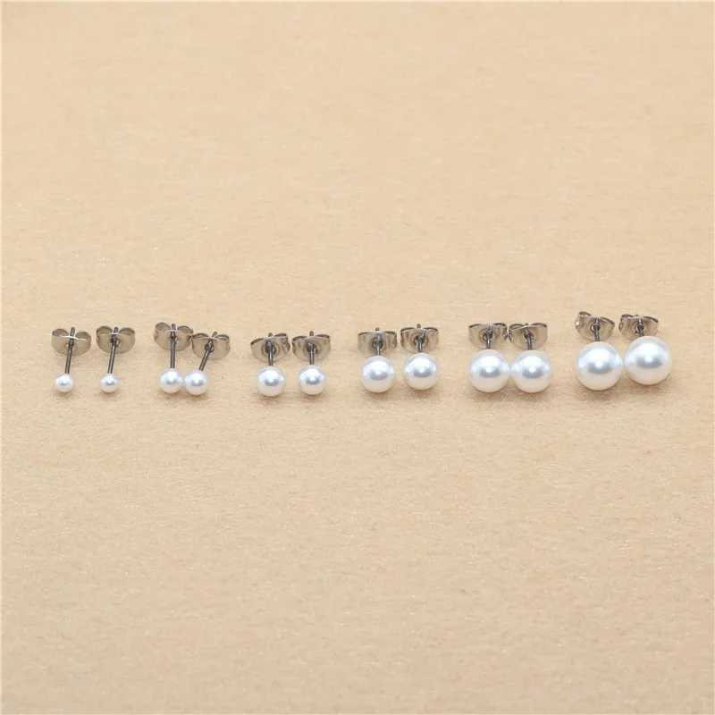 Short titanium steel with ABS derivative pearl earrings 3mm to 8mm no fading or allergies W241023