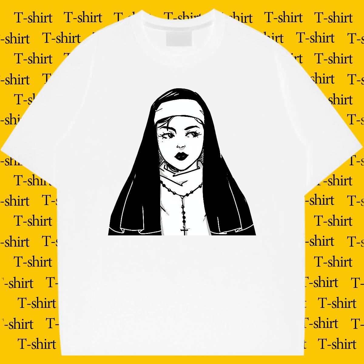 Mens T Shirts 230g 100% Cotton nun Anime Printing Street Pure Cotton Skull Men Clothes T-Shirt Wholesale Loose Fit Clothings