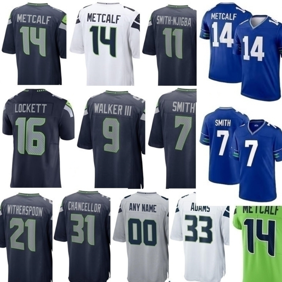Steve Largent Geno Smith DK Metcalf Tyler Lockett Sam Howell Leonard Williams PJ Walker Noah Fant Devon Witherspoon Julian Love Dre'Mont Jones Football Jerseys
