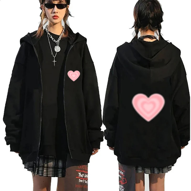 Y2k Heart Autumn Winter Sweatshirt Brain Graphic Zip up Hoodies Vintage Jacket Women Men Zipper Cardigan Hoodies Vintage 240805