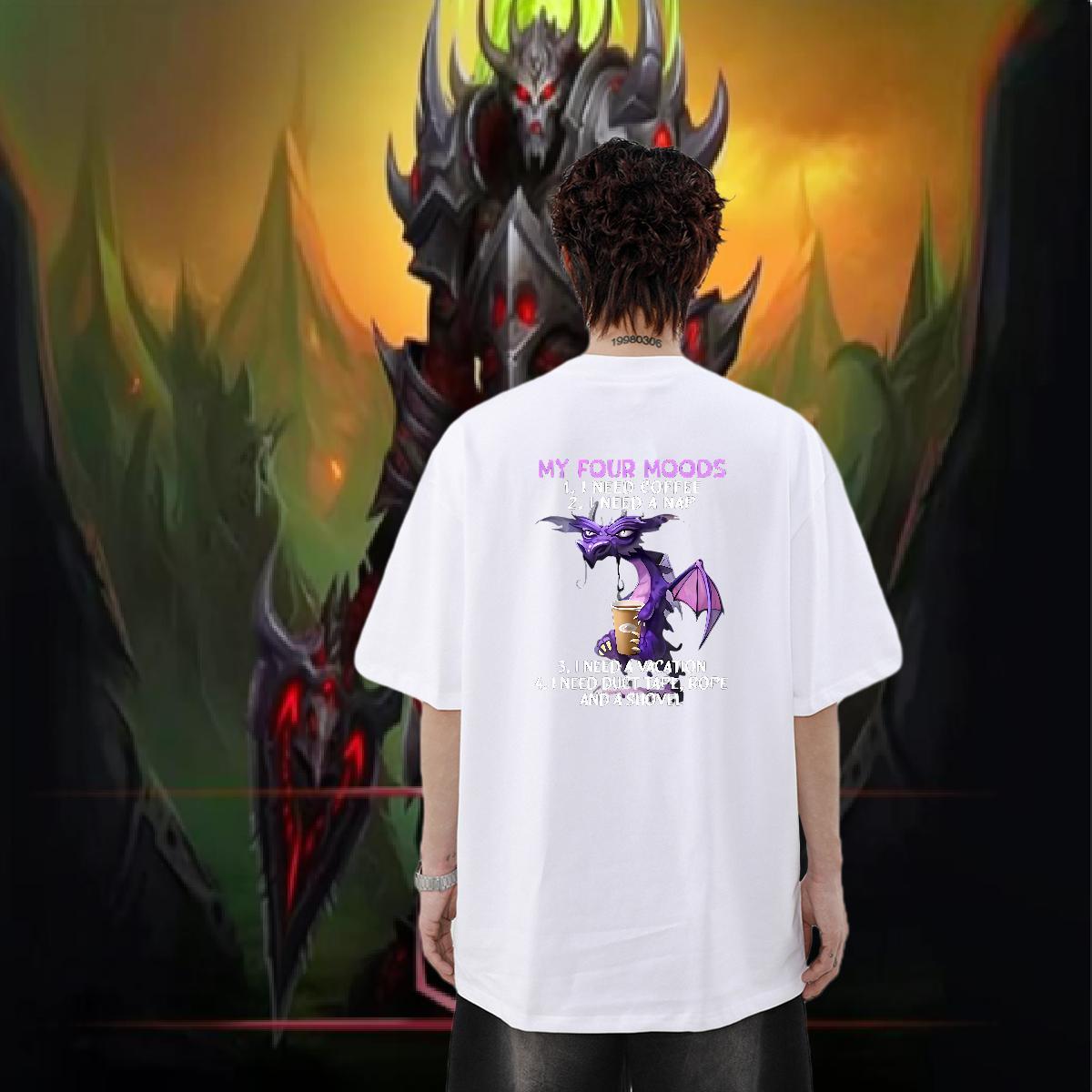 2024 Summer T-Shirts for Men 100% Cotton 230g dinosaur High Street Hip Hop Tee Shirt O Neck Short Sleeves Cool Design Tshirt for Man Woman Oversized 4