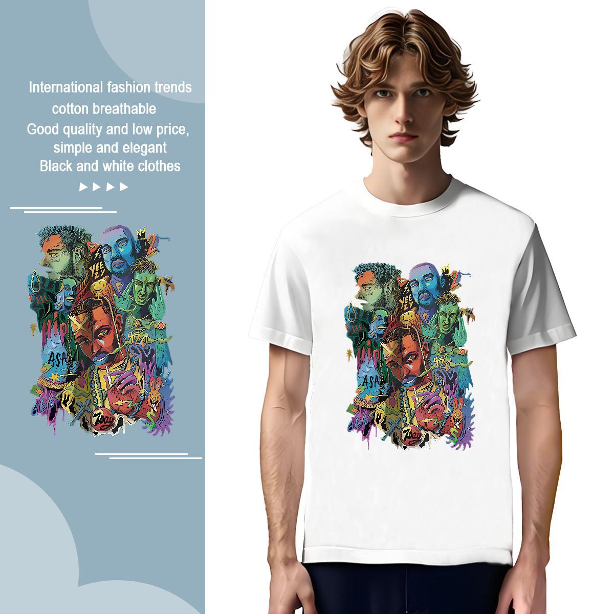 T Shirts Men 230g Pure Cotton portrait Street Wear Crew Neck Breathable Anime Print Couples T Shirts Designer Fashion Free Shipping Tee Shirt