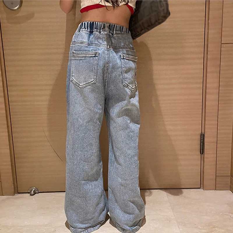 IENENS High Waist Jeans Girl Straight Loose Wide-leg Pants Spring and Autumn Korean Baggy Jeans Fashion Kids Denim Trousers W241227