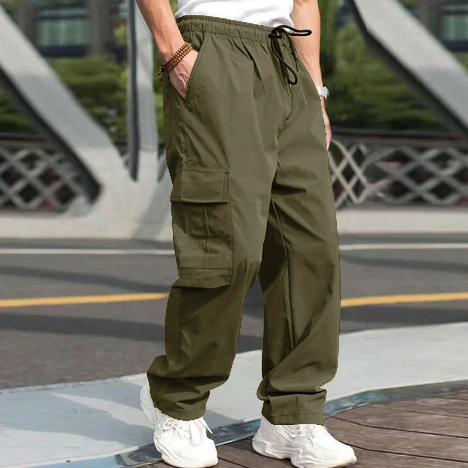 Autumn multi pocket workwear pants mens straight tube multifunctional casual oversized 240806