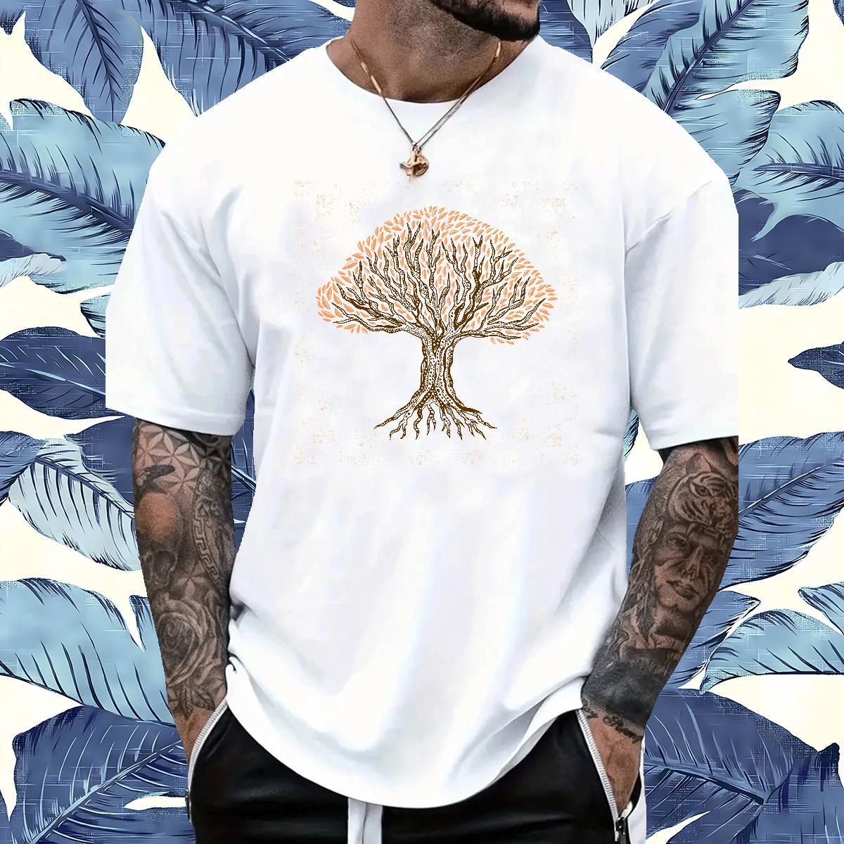 Custom T-Shirts for Men 230g Pure Cotton tree Daily Wear Tops Breathable Short Sleeve Wholesale Men Tees Cartoon Print