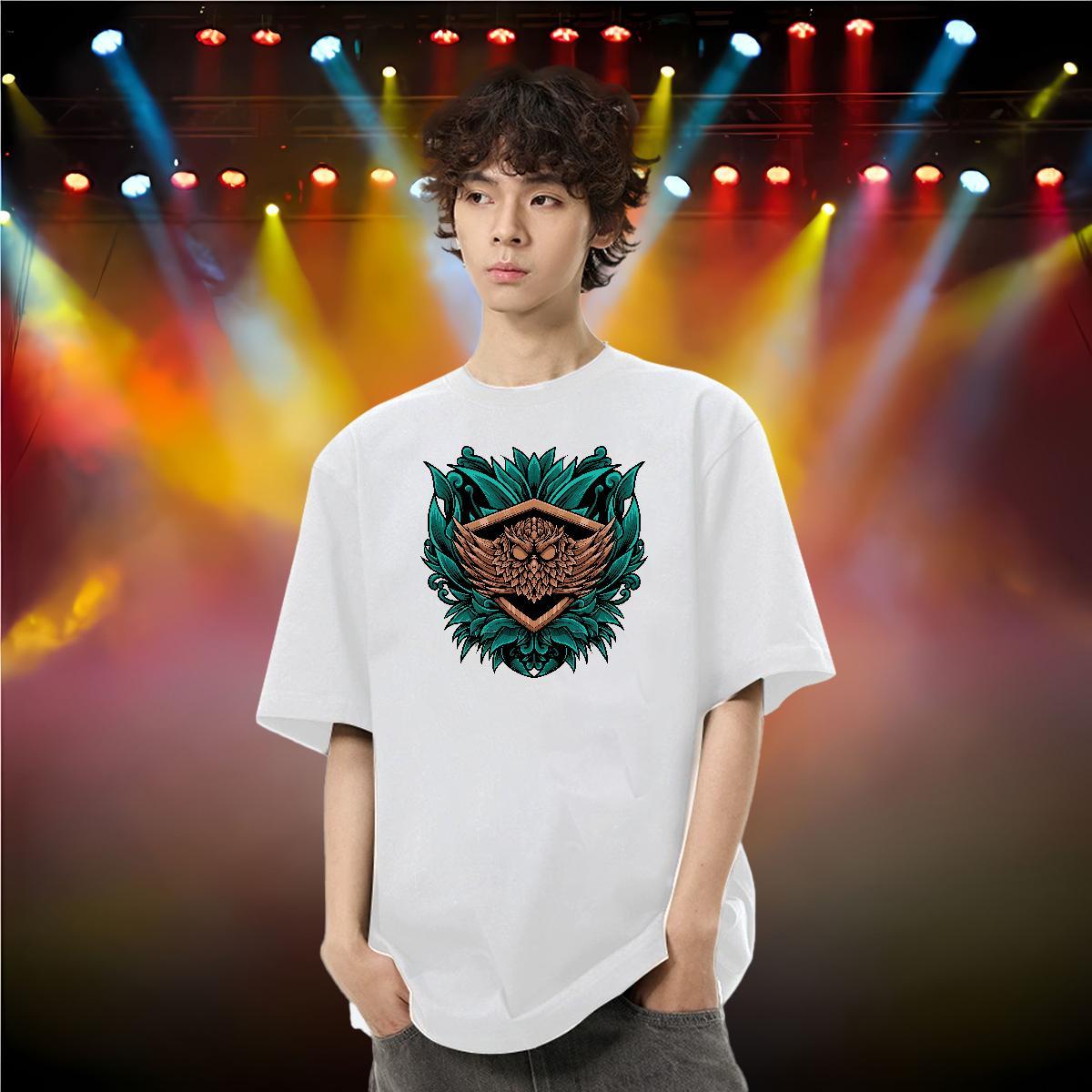 Classic T Shirts Men 230g Cotton Owl Outdoor Clothes Breathable Short Sleeve Cool Design Mens Tshirts Skull