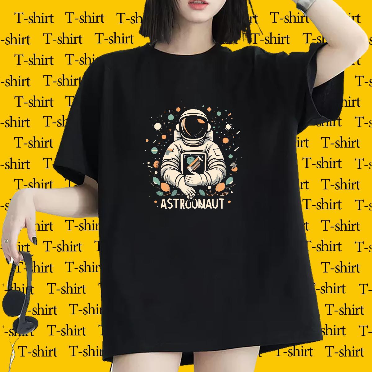 Unisex T Shirts Women Breathable Soft Lady T shirt DIY Anime spaceman Spring Summer 100% Cotton 230g Brand Tshirts