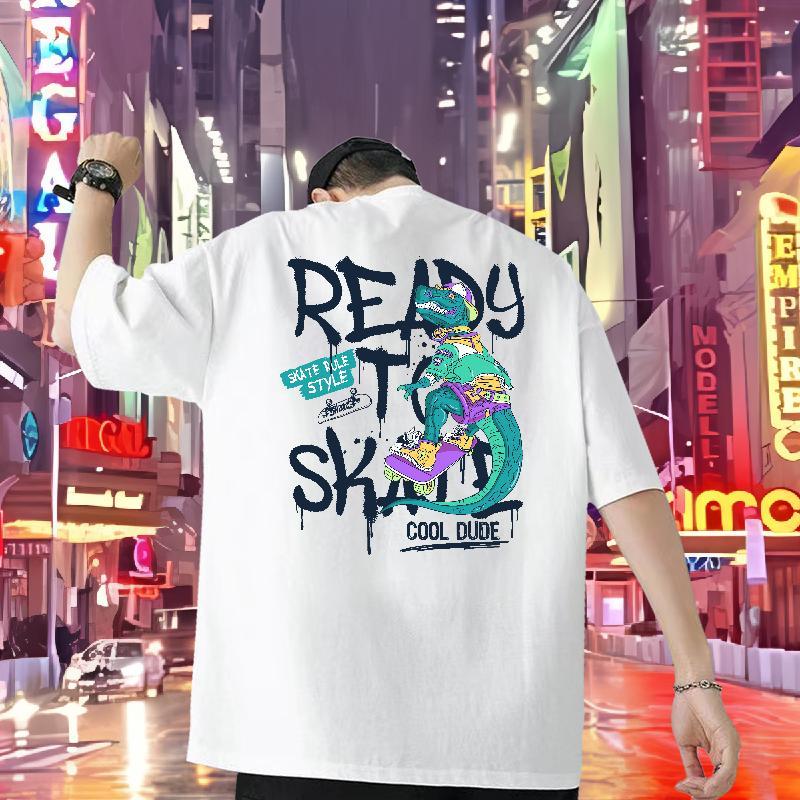 Classic Casual T shirt 230g 100% Cotton dinosaur Beach Tshirts Short Sleeve O-Neck Designer Mens Tshirts Anime