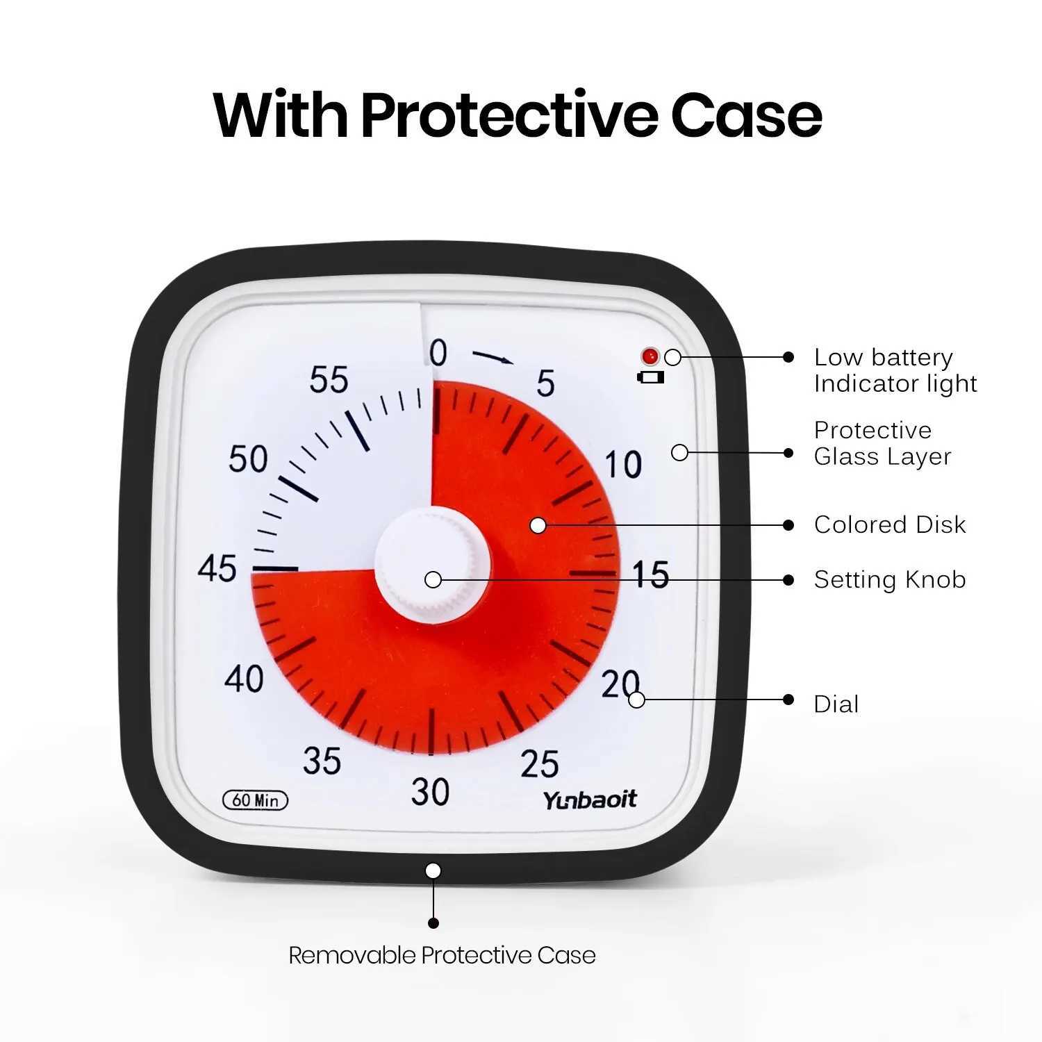 Yunbaoit VT01 upgrades 60 minute visual timer with protective case silent countdown timer B2408006