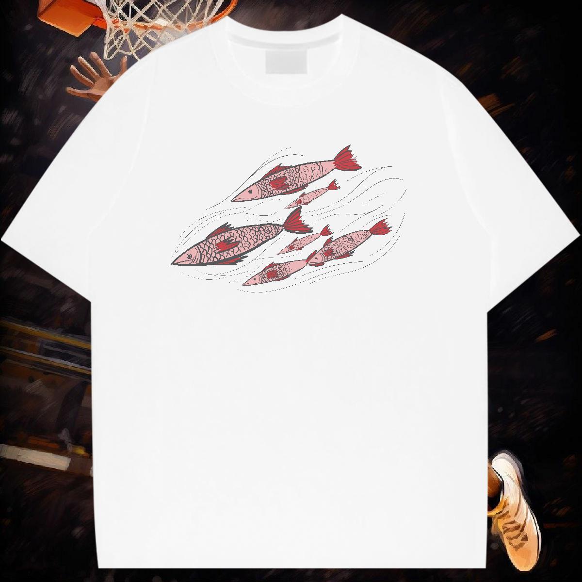 Fashion T shirt 100% Cotton 230g fish Street Wear Tees Round Neck Short Sleeve Brand Tshirt for Man Woman Cartoon Printing L-4XL