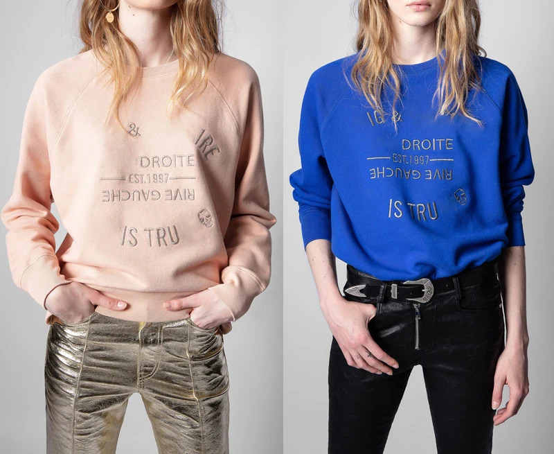 Classic Letter Embroidery Cotton Sweatshirt For Women Autumn Winter Crewneck Long Sleeve Pullover Sweatshirt-8 Colors 240806