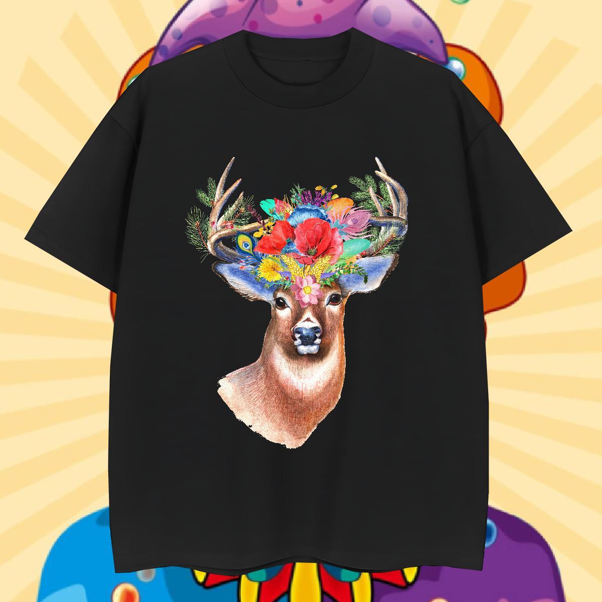 2024 New T Shirt For Man 230g Pure Cotton Deer Beach Tees Breathable Short Sleeve Cool Tshirts Oversized 3XL 4XL