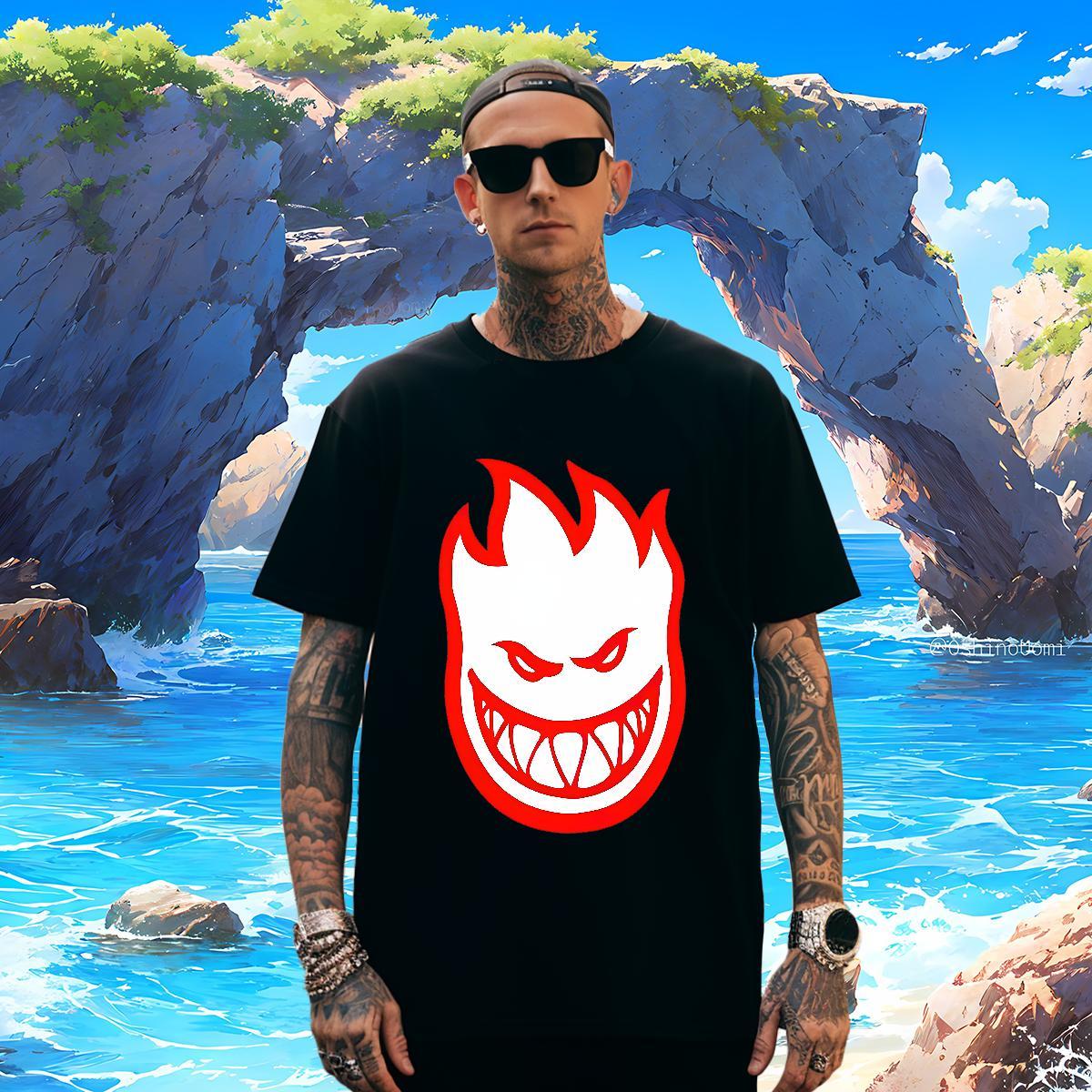 T-Shirts 230g 100% Cotton monster Hip Hop Street Breathable Short Sleeve Cartoon Print Men Tops Tees DIY Customized Cool Design Tshirts