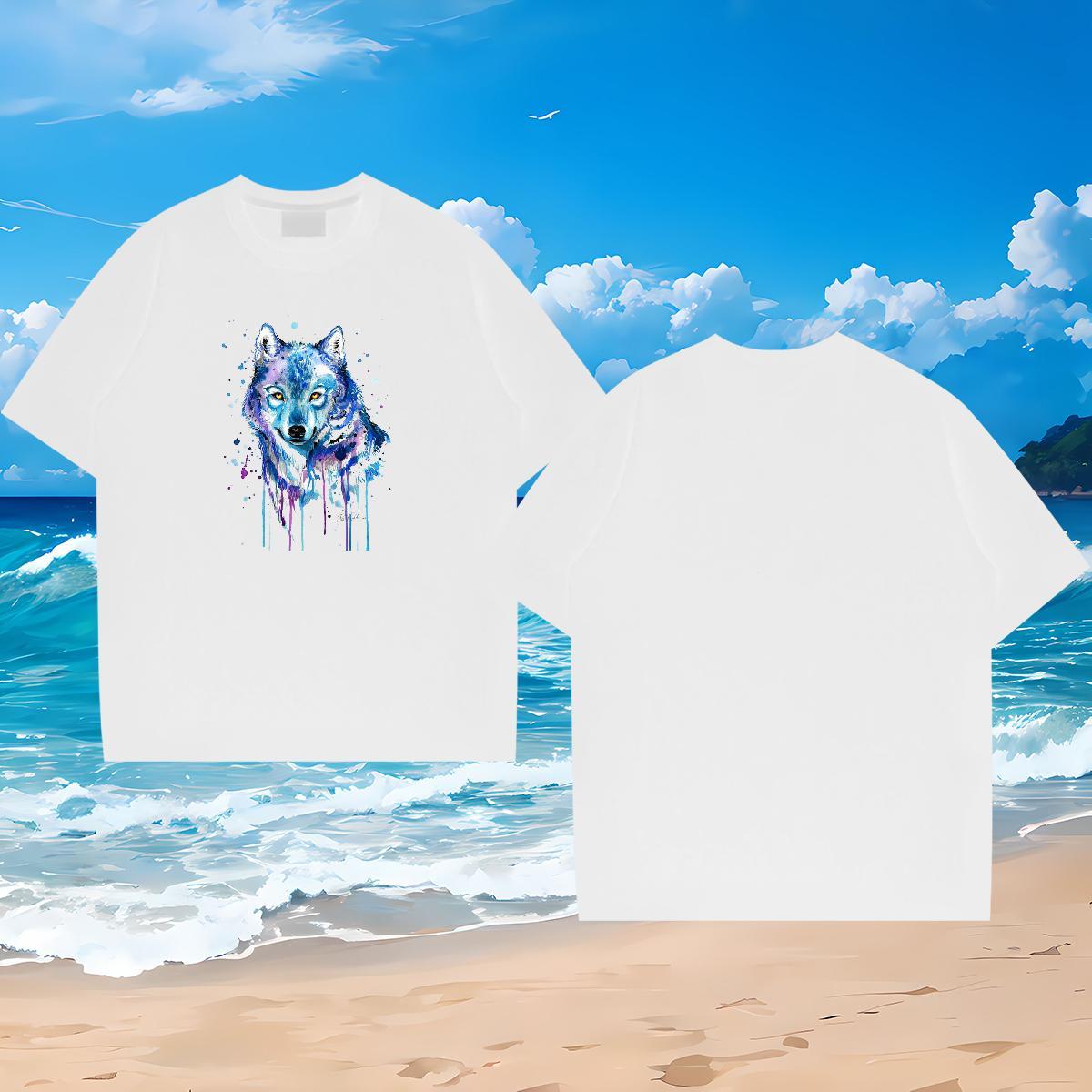 Factory Direct T-Shirts for Men 230g Pure Cotton wolf Street wear Hip Hop Wear Short Sleeve O-Neck Loose Tshirt for Man Woman Cartoon Printing L-4XL