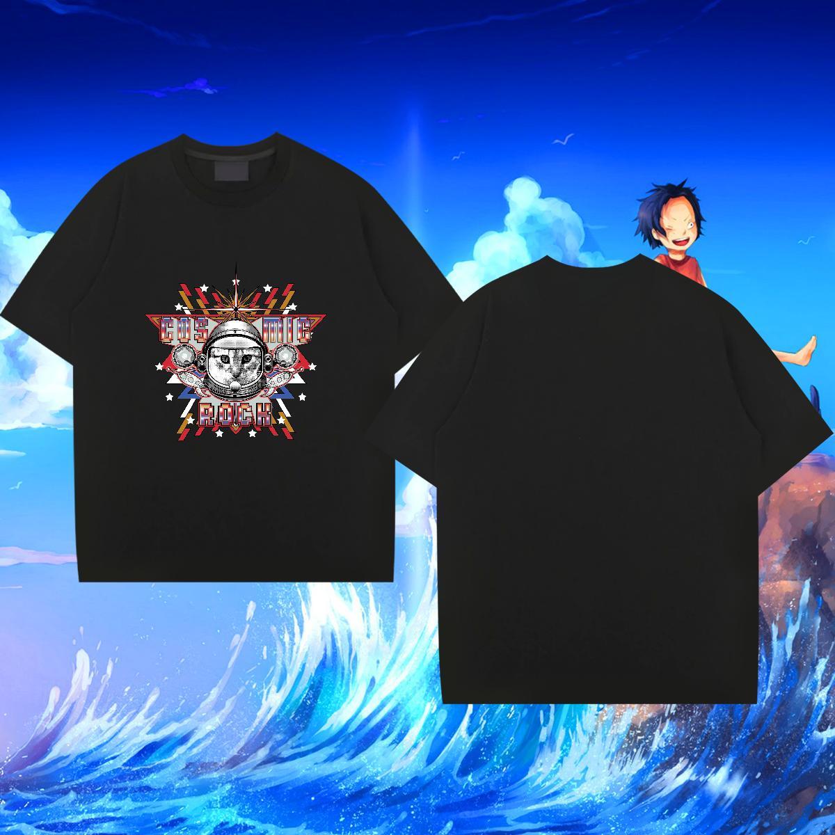 Free Shipping Men Tops Tees 230g Pure Cotton Anime Printing Street cat Black Oversized Crew Neck Breathable Designer Men T Shirts Tshirts