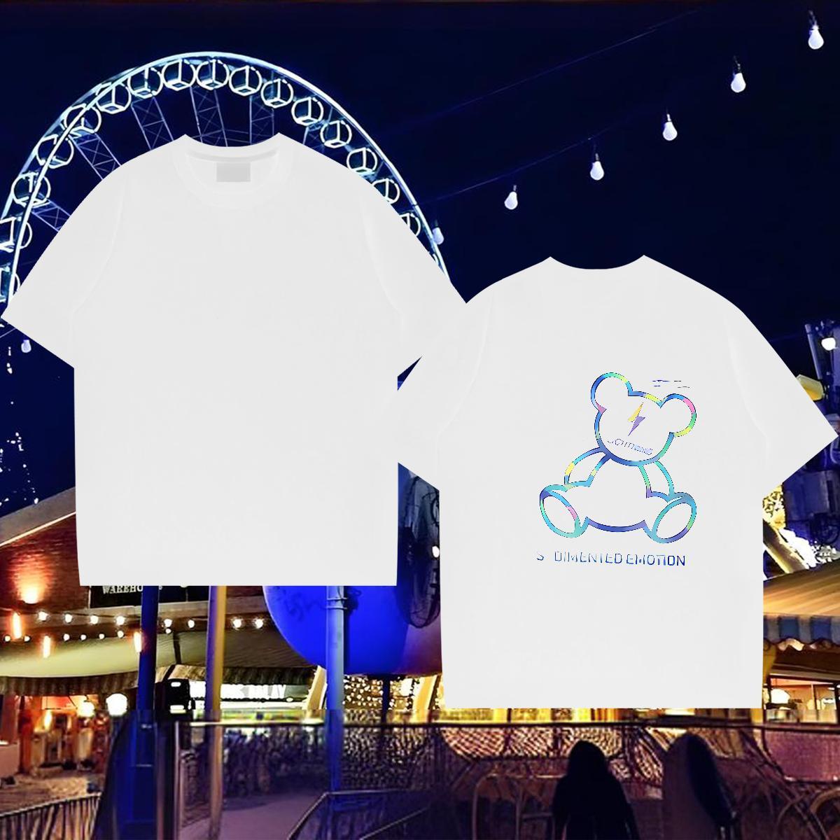 New T Shirts Men 230g Pure Cotton bear Casual Beach Tops Crew Neck Designer Men Tees Floral Print