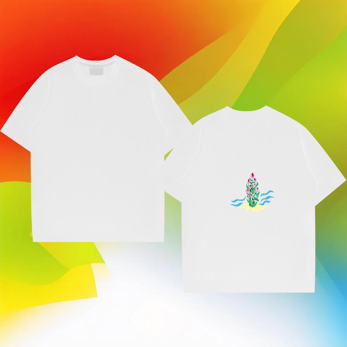 Brand T-Shirts 230g Pure Cotton flower Street wear Hip Hop Tops Tees Breathable Short Sleeve Cool Tshirts DIY Anime