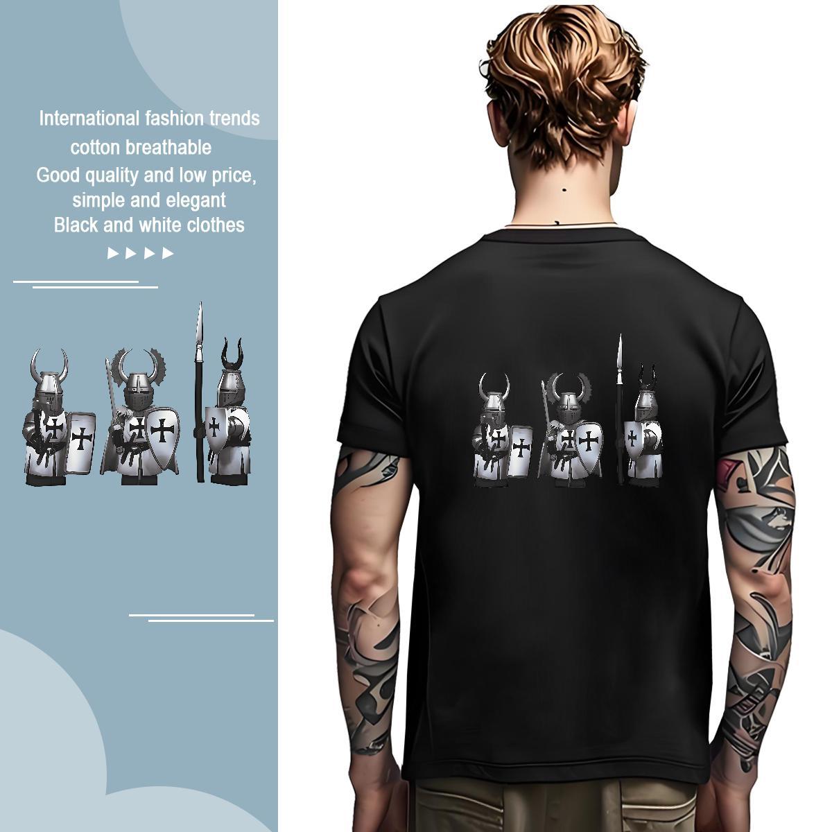 Mens T Shirts 100% Cotton 230g knight Daily Outfit Round Neck Short Sleeve DIY Printed Men Tops Tees 2024 Popular Tees Shirts