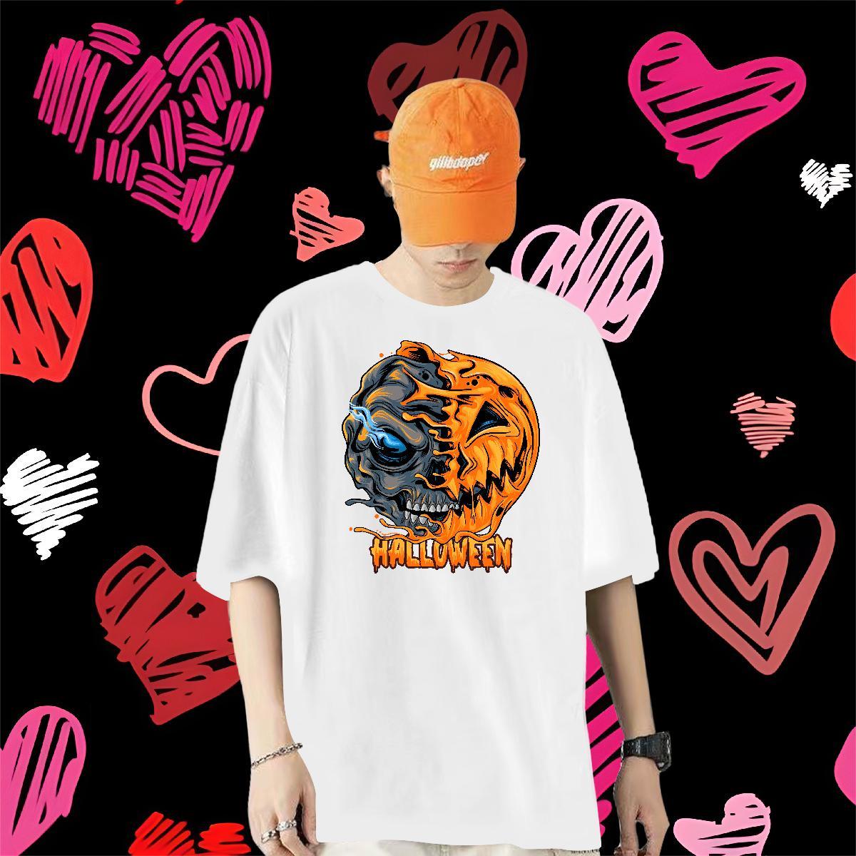 Fashion Design Men T Shirts 230g Pure Cotton pumpkin Beach Wear Breathable Popular Men Tees Custom Cartoon
