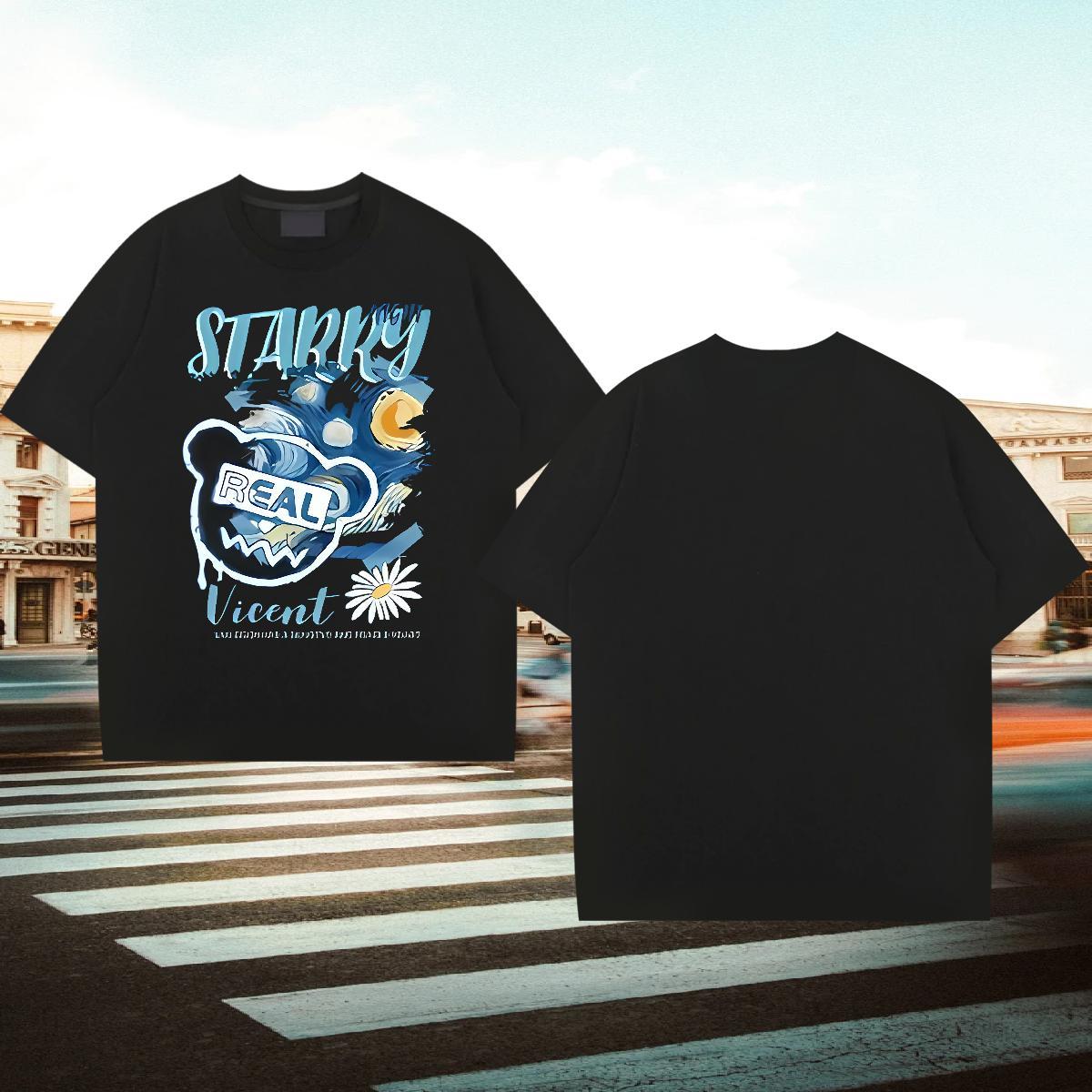 Brand Men Tees 230g 100% Cotton Home Outdoor bear Cartoon Print Short Sleeve Soft 2024 Summer T-Shirts Tops