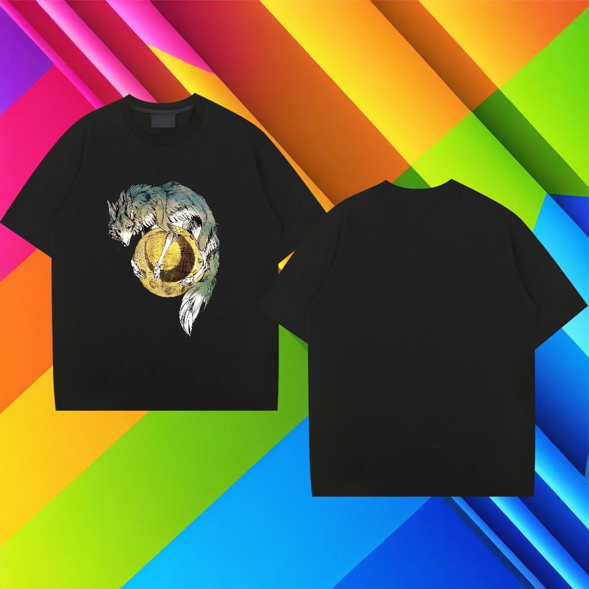 High Quality Men Tshirts 230g 100% Cotton wolf Man T Shirts Daily Outfit Short Sleeve Soft Black White Designer Fashion Wear