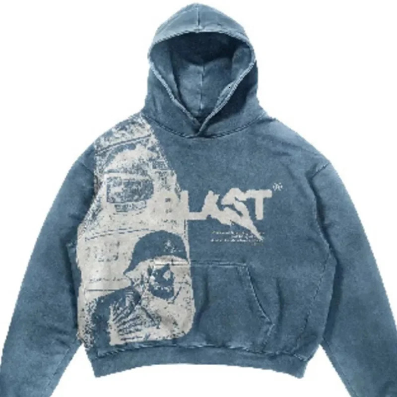 Vintage Y2K Hoodie Coats Street Clothing Gothic Casual Letter Explosion Printed Pattern Skull Fashion Harajuku Mens 240816