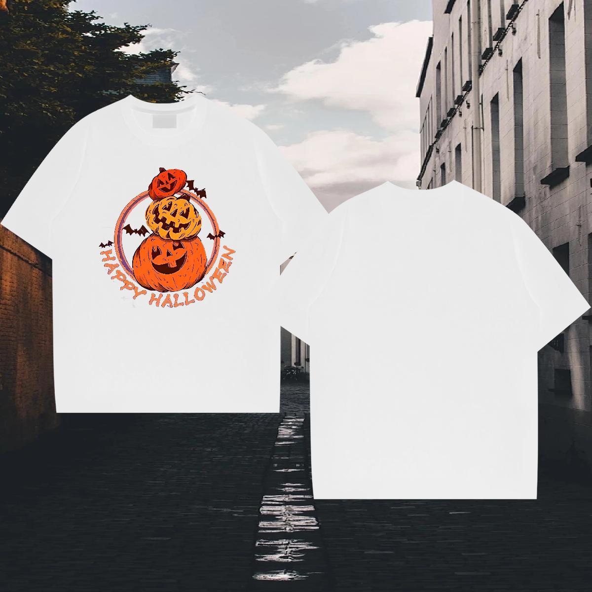 New Man T Shirts 230g Pure Cotton pumpkin Hip Hop Polos Round Neck Short Sleeve Soft Men Tops Tees Black White