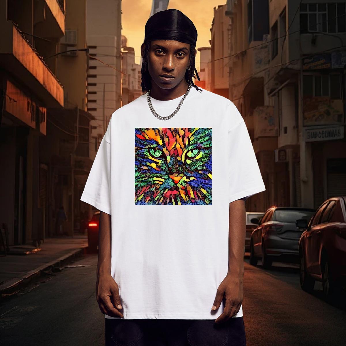 Man T Shirts 230g 100% Cotton cat Daily Outfit Crew Neck Breathable Custom Printed Men Tees Fashion Casual Cool Tshirts