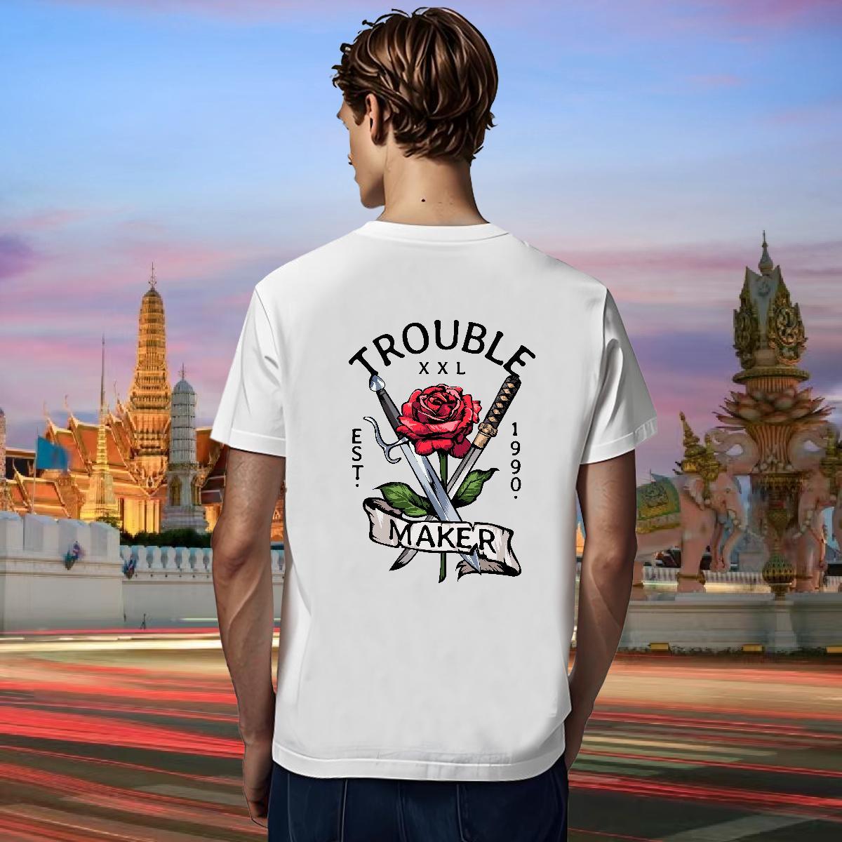 DIY T-Shirts for Men 100% Cotton 230g rose Street Casual Wear Breathable Short Sleeve Classic Men Tshirts Oversized 3XL 4XL