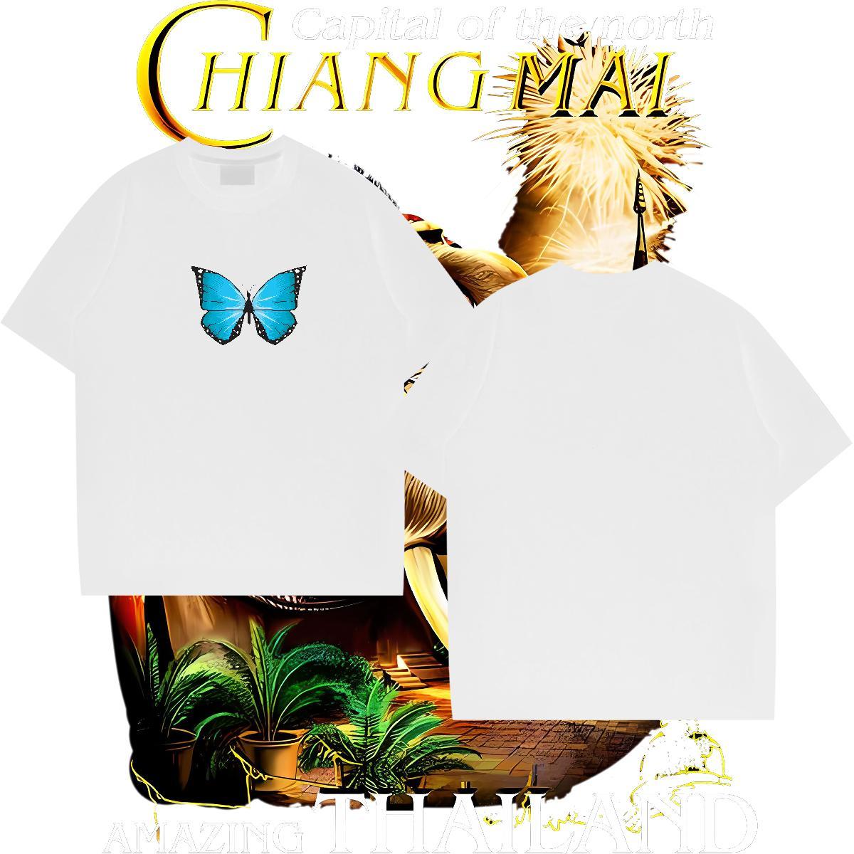 Classic Couples T Shirts 230g Pure Cotton Butterfly Man T Shirts Sport Crew Neck Anime Print 2024 Summer Tees Shirts