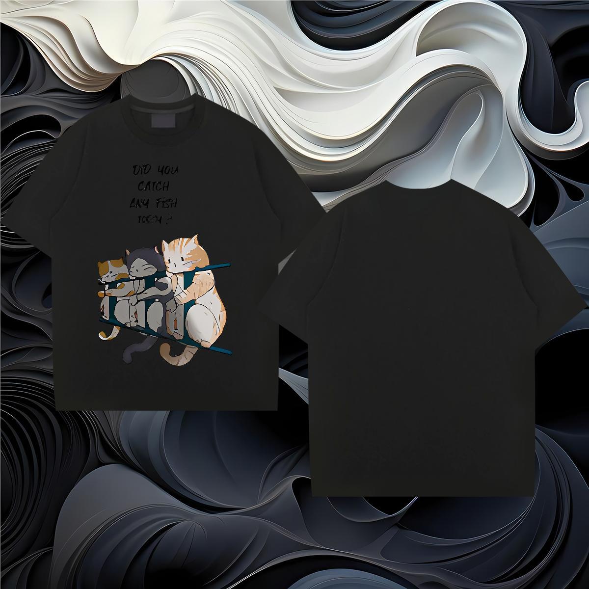 Stylist Men T Shirts 230g Pure Cotton cat Spring Summer Tee Shirt Breathable Crew Neck Brand Tshirt for Man Woman Cartoon Printing L-4XL