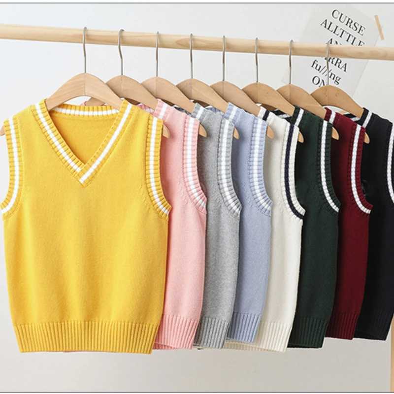 School childrens knitted vest preparatory style casual fully matched jacket womens spring and autumn childrens sweater 4-15 years oldW240724