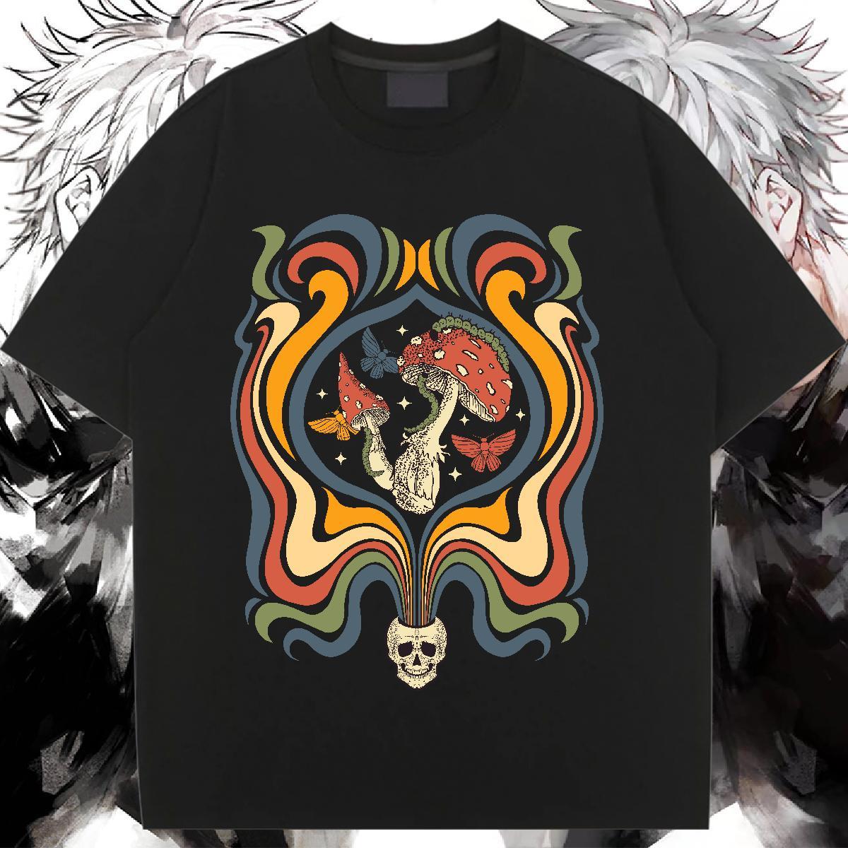 Unisex Women T Shirts Crew Neck Breathable Couples T Shirts Anime mushroom Daily Outfit 230g 100% Cotton DIY Tops Shirt