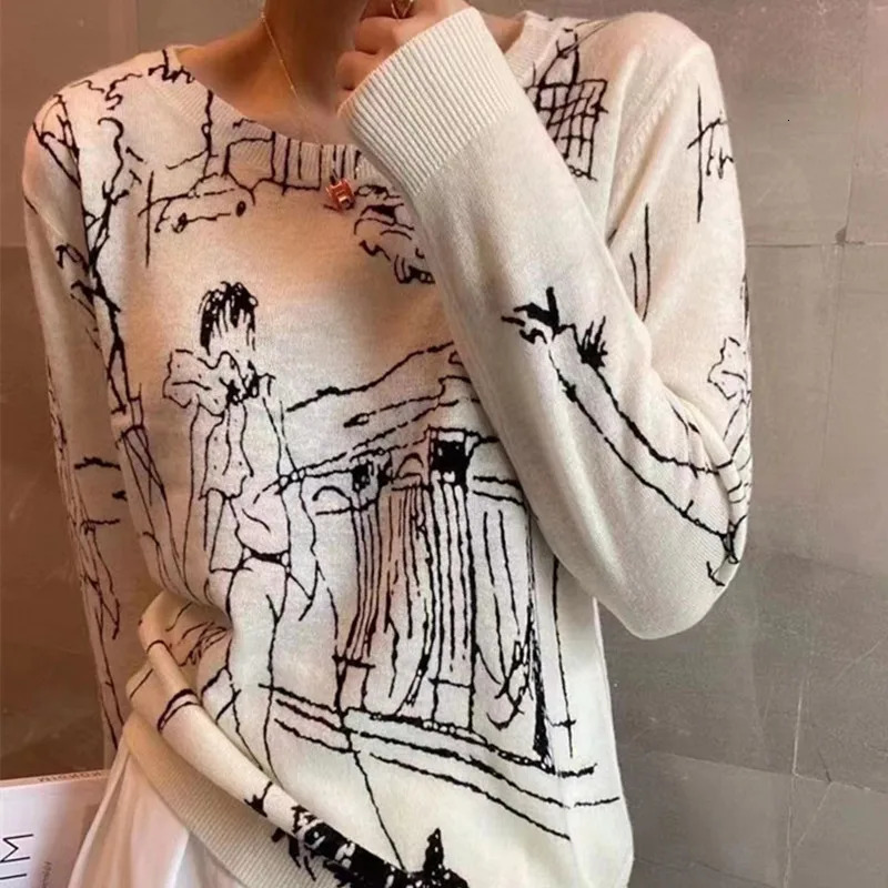 Four Seasons Womens Long-Sleeve Round Neck Stitching Pullover T-Shirt Sweater Casual Top Korean Version Wool Short-Sleeve 240806