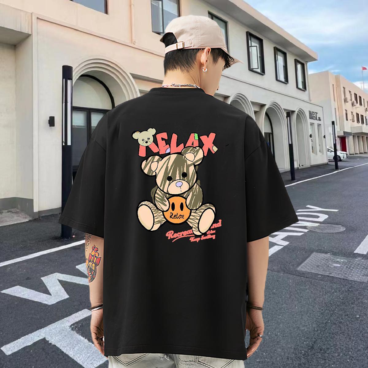 Fashion Design T Shirts Men 230g Pure Cotton bear Anime Printing Street Clothes Crew Neck TOP Quality Men Clothes T-Shirt DIY Printed