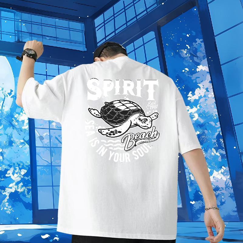 Casual New T Shirt For Man 230g Cotton tortoise Casual Daily Wear Polos Breathable Soft Classic Men Tops Tees Cartoon Printing L-4XL
