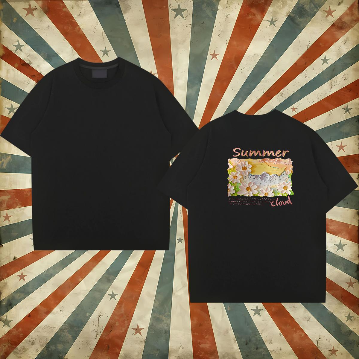 Stylist T-Shirts for Men 230g Pure Cotton flower Hip Hop Wear Breathable Crew Neck Cool Men Tops Tees Anime Print