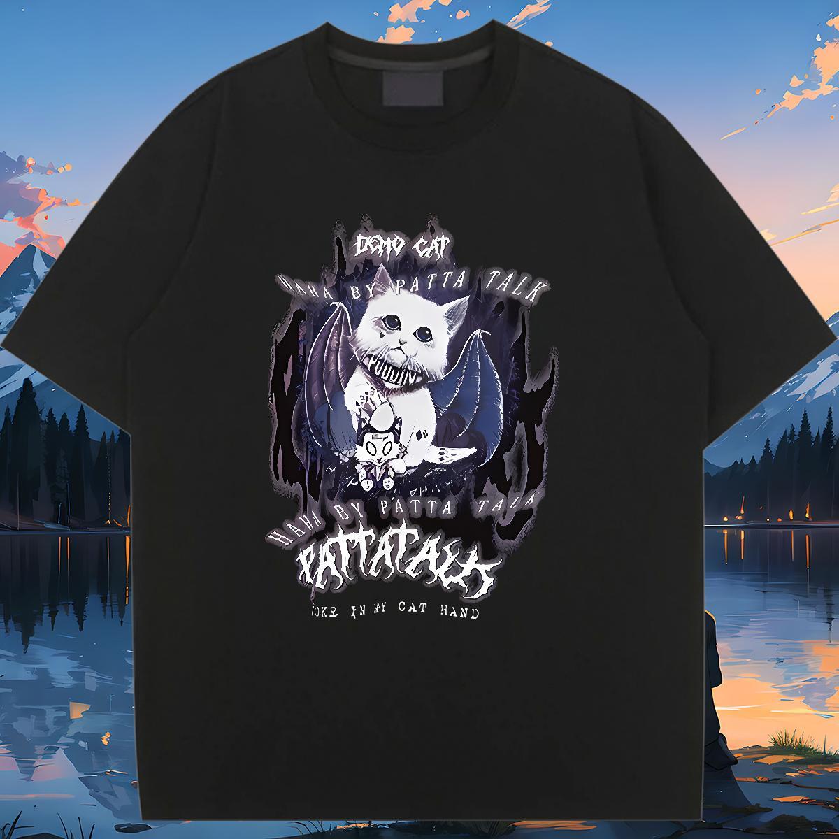 Female Women T Shirts O Neck Short Sleeves Lady T shirt Anime cat Sport 230g 100% Cotton 2024 Designer Tee Shirt