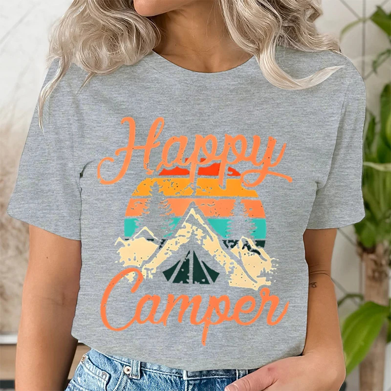 Mountain Adventure Print T Shirt Women Kawaii Graphic Shirts Casual Short Sleeved Black Female Tee O-neck Harajuku T-shirts Tops 240806